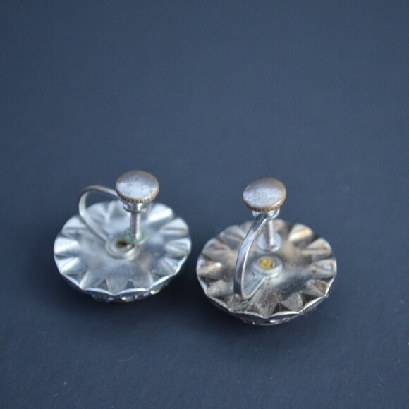 Vintage Pink Acrylic CZ Gemstone Circle Round Screw Back Earrings - Picture 5 of 5